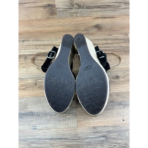 UGG LAURI BLACK SUEDE WEDGE PLATFORM SANDALS WOMENS SIZE 9.5 - Picture 7 of 9